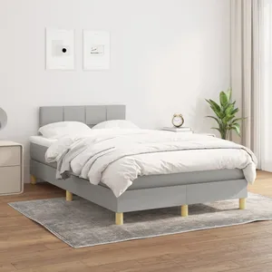 vidaXL Sommier à lattes de lit avec matelas Gris clair 120x200cm Tissu pas cher