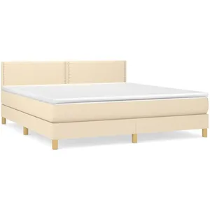 vidaXL Sommier à lattes de lit avec matelas Crème 180x200 cm Tissu pas cher