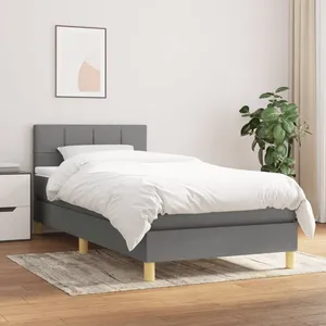 vidaXL Sommier à lattes de lit et matelas Gris foncé 90x190 cm Tissu pas cher