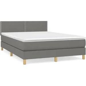 vidaXL Sommier à lattes de lit avec matelas Gris foncé 140x200cm Tissu pas cher