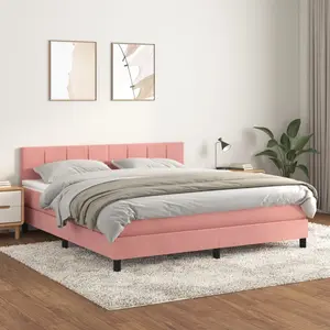 vidaXL Sommier à lattes de lit avec matelas Rose 180x200 cm Velours pas cher