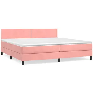 vidaXL Sommier à lattes de lit avec matelas Rose 200x200 cm Velours pas cher