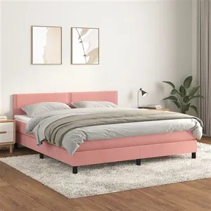 vidaXL Sommier à lattes de lit avec matelas Rose 160x200 cm Velours pas cher