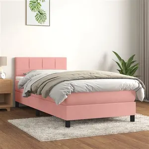 vidaXL Sommier à lattes de lit avec matelas Rose 100x200 cm Velours pas cher
