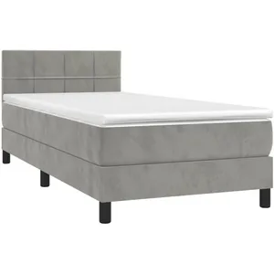 vidaXL Sommier à lattes de lit et matelas Gris clair 100x200cm Velours pas cher