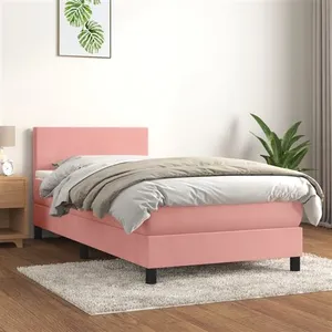 vidaXL Sommier à lattes de lit avec matelas Rose 100x200 cm Velours pas cher