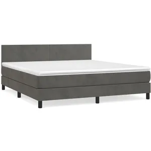 vidaXL Sommier à lattes de lit et matelas Gris foncé 160x200cm Velours pas cher