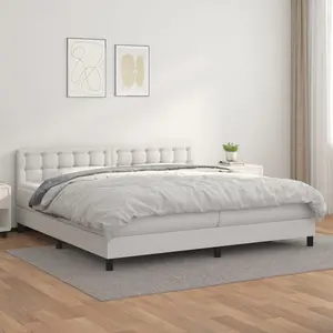 vidaXL Sommier à lattes de lit avec matelas Blanc 200x200cm Similicuir pas cher