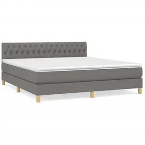 vidaXL Sommier à lattes de lit avec matelas Gris foncé 180x200cm Tissu pas cher