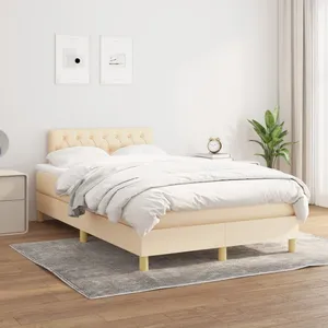 vidaXL Sommier à lattes de lit avec matelas Crème 120x200 cm Tissu pas cher