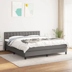 vidaXL Sommier à lattes de lit avec matelas Gris foncé 180x200cm Tissu pas cher