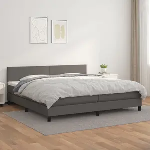 vidaXL Sommier à lattes de lit avec matelas Gris 200x200 cm Similicuir pas cher