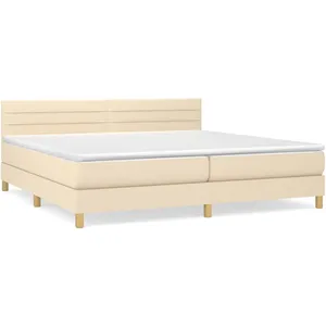 Comparateur de prix : vidaXL Sommier à lattes de lit avec matelas Crème 200x200 cm Tissu