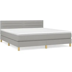 vidaXL Sommier à lattes de lit avec matelas Gris clair 160x200cm Tissu pas cher