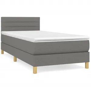 vidaXL Sommier à lattes de lit avec matelas Gris foncé 90x200 cm Tissu pas cher