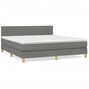 vidaXL Sommier à lattes de lit avec matelas Gris foncé 180x200cm Tissu pas cher