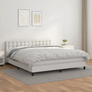 vidaXL Sommier à lattes de lit avec matelas Blanc 160x200cm Similicuir pas cher