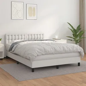 vidaXL Sommier à lattes de lit avec matelas Blanc 140x200cm Similicuir pas cher