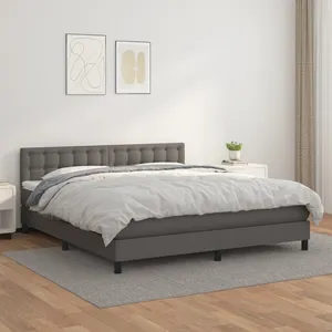 vidaXL Sommier à lattes de lit avec matelas Gris 160x200 cm Similicuir pas cher