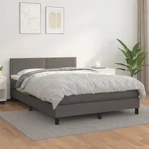 vidaXL Sommier à lattes de lit avec matelas Gris 140x190 cm Similicuir pas cher