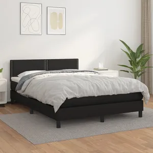 vidaXL Sommier à lattes de lit avec matelas Noir 140x200 cm Similicuir pas cher