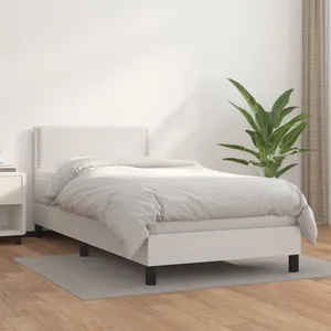 vidaXL Sommier à lattes de lit avec matelas Blanc 100x200cm Similicuir pas cher