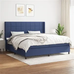 vidaXL Sommier à lattes de lit avec matelas Bleu 200x200 cm Tissu pas cher
