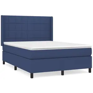vidaXL Sommier à lattes de lit avec matelas Bleu 140x200 cm Tissu pas cher