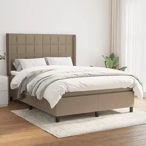 vidaXL Sommier à lattes de lit avec matelas Taupe 140x200 cm Tissu pas cher