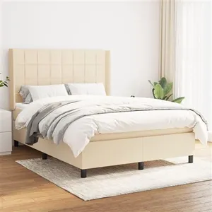 vidaXL Sommier à lattes de lit avec matelas Crème 140x190 cm Tissu pas cher