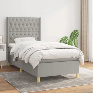 vidaXL Sommier à lattes de lit avec matelas Gris clair 100x200cm Tissu pas cher