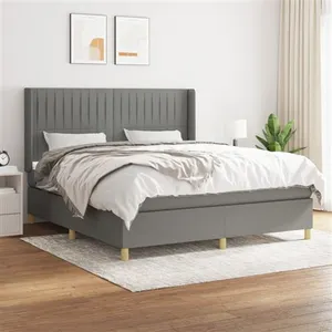 vidaXL Sommier à lattes de lit avec matelas Gris foncé 160x200cm Tissu pas cher