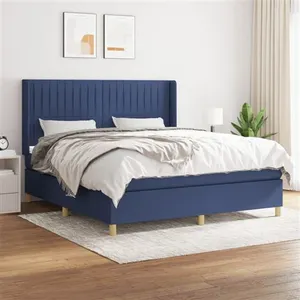 vidaXL Sommier à lattes de lit avec matelas Bleu 160x200 cm Tissu pas cher