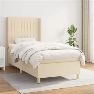 vidaXL Sommier à lattes de lit avec matelas Crème 100x200 cm Tissu pas cher