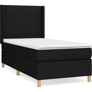 vidaXL Sommier à lattes de lit avec matelas Noir 90x200 cm Tissu pas cher