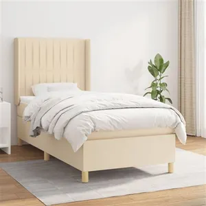 vidaXL Sommier à lattes de lit avec matelas Crème 90x200 cm Tissu pas cher