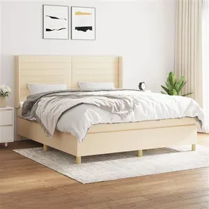 vidaXL Sommier à lattes de lit avec matelas Crème 160x200 cm Tissu pas cher