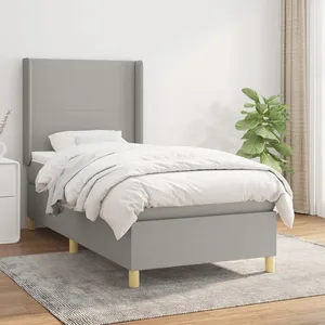 vidaXL Sommier à lattes de lit avec matelas Gris clair 90x200 cm Tissu pas cher