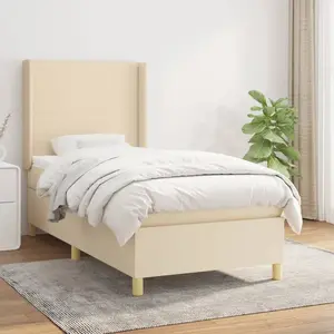 vidaXL Sommier à lattes de lit et matelas Crème 90x190 cm Tissu pas cher