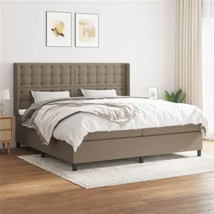 vidaXL Sommier à lattes de lit avec matelas Taupe 200x200 cm Tissu pas cher