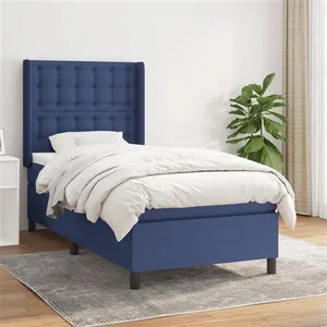 vidaXL Sommier à lattes de lit avec matelas Bleu 100x200 cm Tissu pas cher