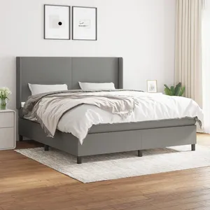 vidaXL Sommier à lattes de lit avec matelas Gris foncé 180x200cm Tissu pas cher