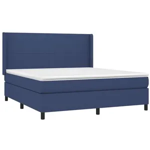 vidaXL Sommier à lattes de lit avec matelas Bleu 160x200 cm Tissu pas cher