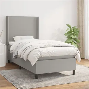 vidaXL Sommier à lattes de lit avec matelas Gris clair 100x200cm Tissu pas cher