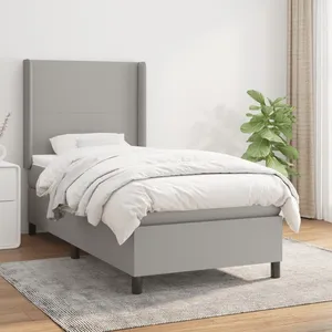 vidaXL Sommier à lattes de lit avec matelas Gris clair 90x200 cm Tissu pas cher