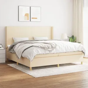 vidaXL Sommier à lattes de lit avec matelas Crème 200x200 cm Tissu pas cher