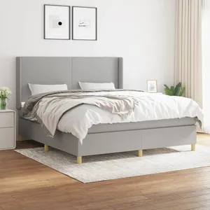 vidaXL Sommier à lattes de lit avec matelas Gris clair 180x200cm Tissu pas cher