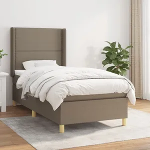 vidaXL Sommier à lattes de lit avec matelas Taupe 90x190 cm Tissu pas cher