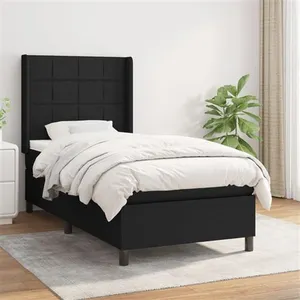 vidaXL Sommier à lattes de lit avec matelas Noir 100x200 cm Tissu pas cher
