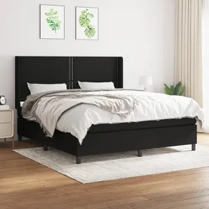 vidaXL Sommier à lattes de lit avec matelas Noir 180x200 cm Tissu pas cher